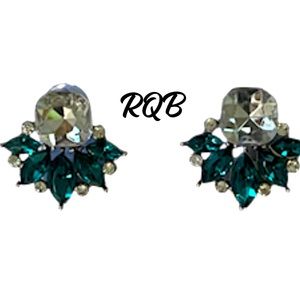 Emerald and Clear Post Cluster Earrings